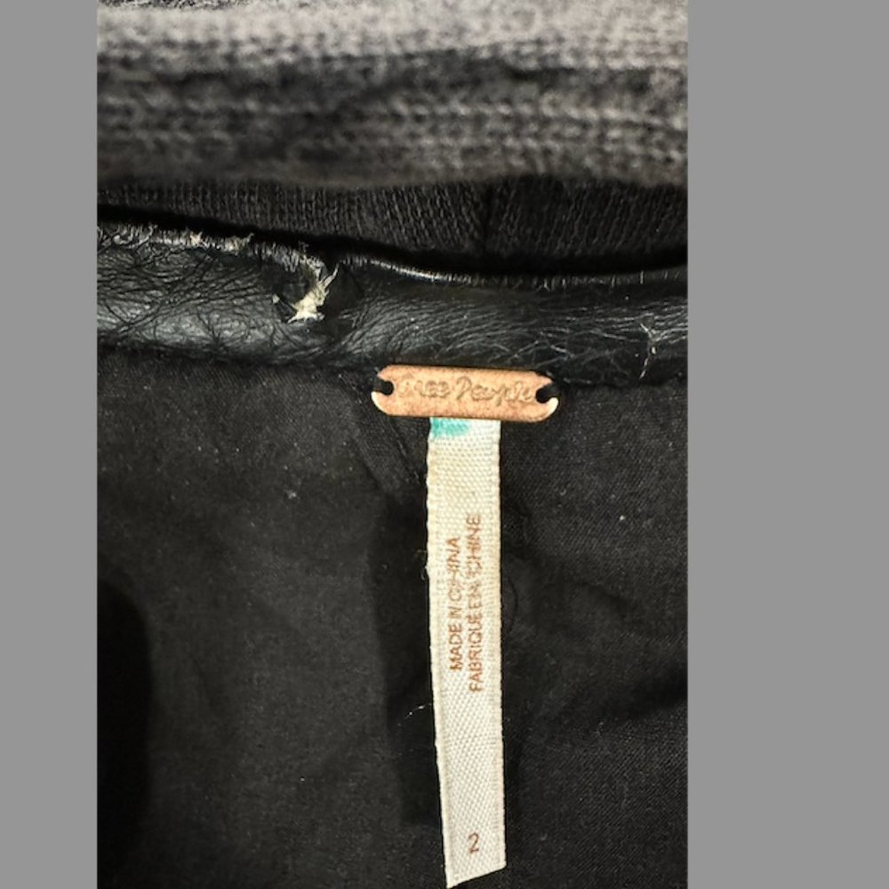 Black Free People Hooded Cropped Leather Jacket Women's Size XS - Picture 3 of 4